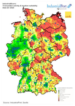 Industrial-Investment Karte Q1/2020 von IndustrialPort und Savills (englisch)