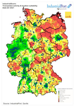 Industrial-Investment Karte Q1/2021 von IndustrialPort und Savills (englisch)