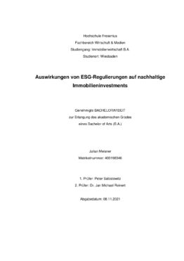 "Auswirkungen von ESG-Regulierungen auf nachhaltige Immobilieninvestments“, November 2021